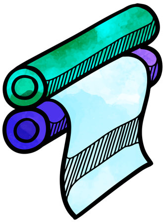 Watercolor style printing roller icon in doodle sketchのイラスト素材