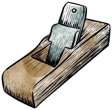 Watercolor style wooden plane icon woodworking toolのイラスト素材