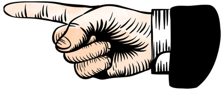 Watercolor style pointing index finger in retro sketchのイラスト素材