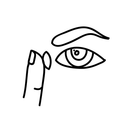 Contact lens application icon. Hand drawn vector illustration. Editable line stroke.のイラスト素材