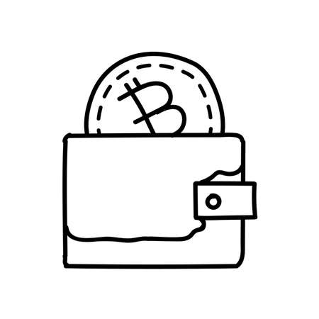 Bitcoin cryptocurrency wallet concept icon. Hand drawn vector illustration. Editable line stroke.のイラスト素材