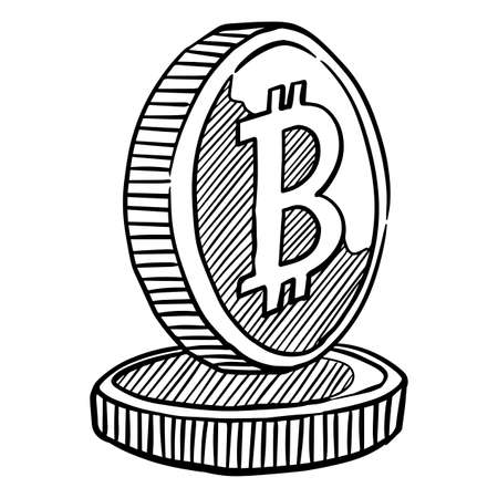 Bitcoin cryptocurrency coin. Hand drawn vector illustration.のイラスト素材