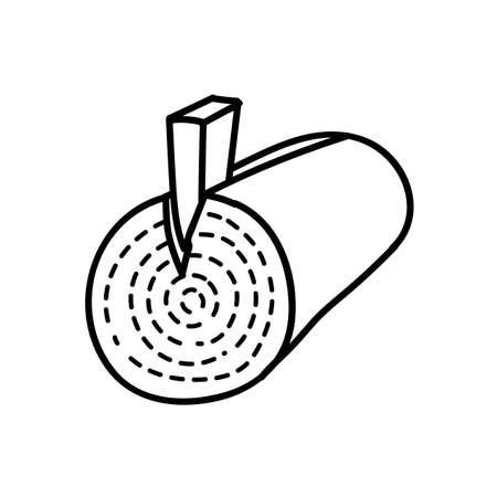 Wood timber log splitting wedge icon. Hand drawn vector illustration. Editable line strokeのイラスト素材