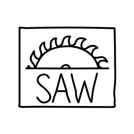 Woodworking table saw icon. Hand drawn vector illustration. Editable line strokeのイラスト素材