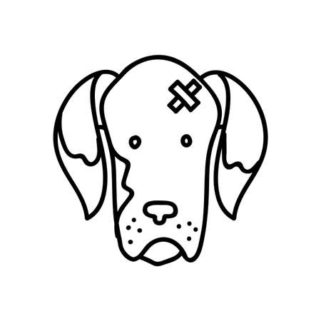 Injured dog icon. Hand drawn vector illustration. Editable line stroke.のイラスト素材