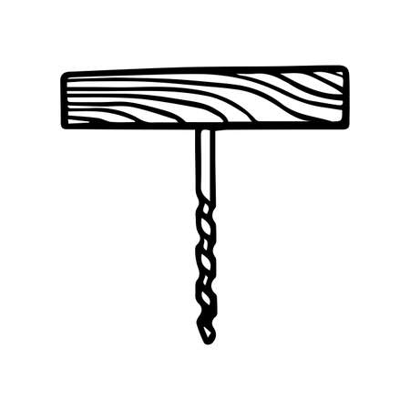 Vintage wood drill icon. Woodworking tool. Hand drawn vector illustration.のイラスト素材