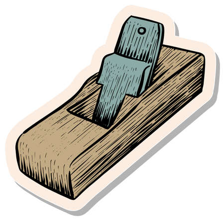 Hand drawn wooden plane icon woodworking tool in sticker style vector illustrationのイラスト素材