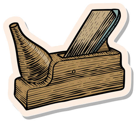 Hand drawn wooden plane icon woodworking tool in sticker style vector illustrationのイラスト素材