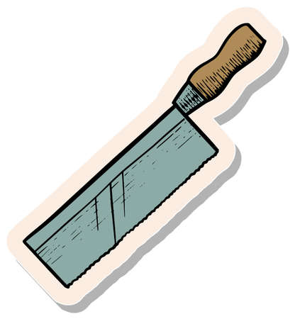 Hand drawn razor saw in woodcut woodworking tool in sticker style vector illustrationのイラスト素材