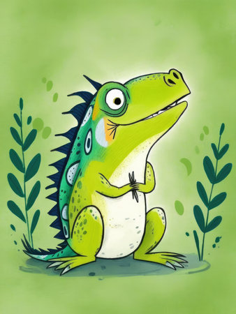 Watercolor illustration cartoon iguana isolated on white backgroundの素材