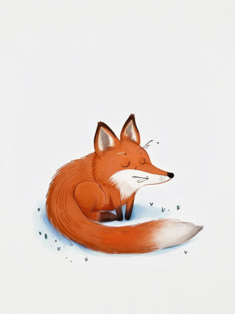 Illustration of a cute, sleeping fox curled upの素材