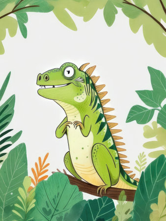Watercolor illustration cartoon iguana isolated on white backgroundの素材