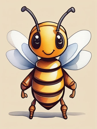 Watercolor illustration of a cute bee with a whimsical background, ideal for children book illustrationsの素材