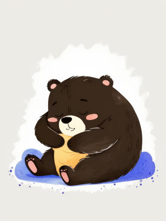 Cute cartoon sleeping bear happy expression on a plain background.の素材