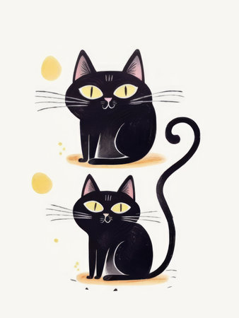 Cute happy black cat watercolor illustrationの素材