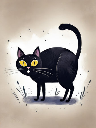 Cute happy black cat watercolor illustrationの素材