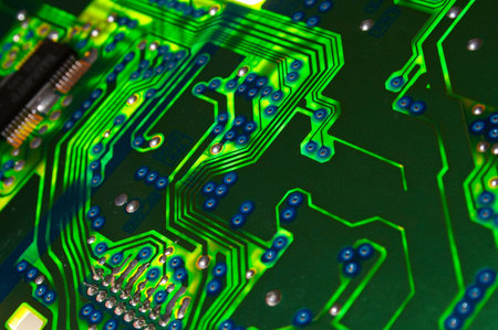 Green electronic board illuminated from bottom