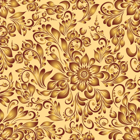 vector seamless black and white pattern with abstract stylized flowers in folk style, hohloma, petrikovka.Ethnic floral ornamental design for textiles, wallpaper, packagingのイラスト素材