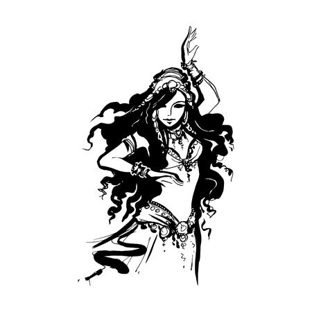 oriental  bellydance, Arabian dancer, vector dancing woman  Arabian oriental  bellydance, vector dancing woman, tribal danceのイラスト素材
