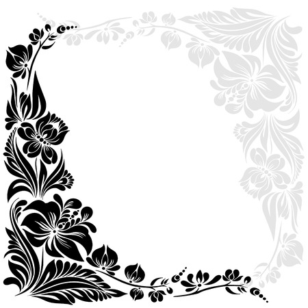 vector Black and white pattern with flowers, an ethnic Ukrainian ornament, Decorative frame for designのイラスト素材