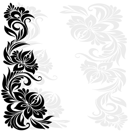 vector black and white pattern with flowers, an ethnic Ukrainian ornament, 
decorative corner frame for designのイラスト素材