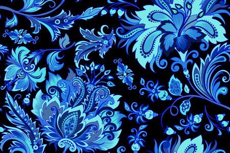 Seamless blue flowers on a black backgroundのイラスト素材