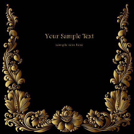 golden frame with flowers ornament Vector illustration.のイラスト素材