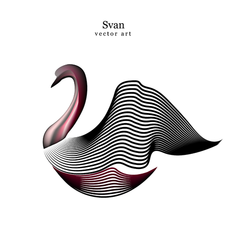 Vector logo birds in style line art on a white background. Minimalist logo of the silhouette of a black swan for design.のイラスト素材