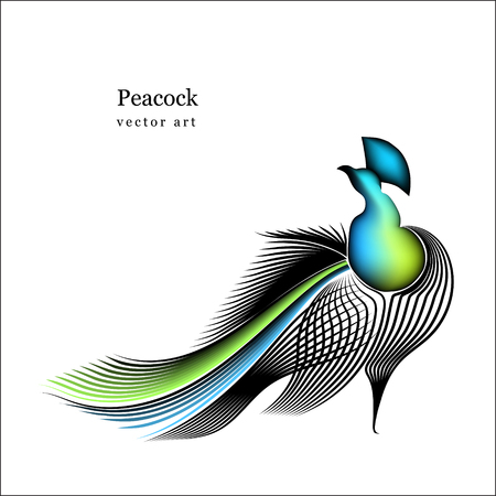 Vector logo birds in style line art on a white background. Minimalist logo of the peacock silhouette for design.のイラスト素材
