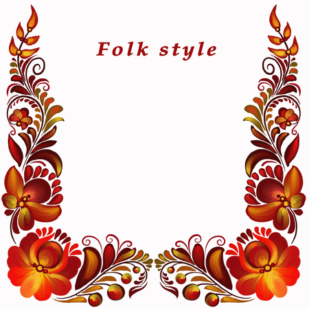 a frame with a flower ornament in a folk styleの写真素材