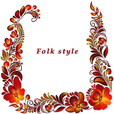 a frame with a flower ornament in a folk styleの写真素材