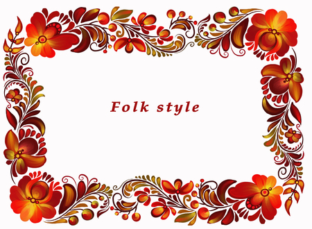 a frame with a flower ornament in a folk styleの写真素材