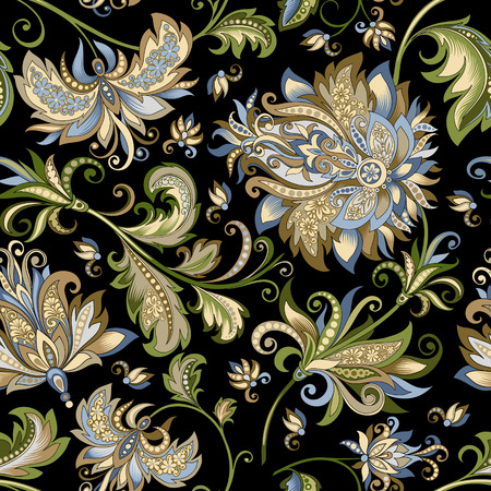 vintage ornament with decorative flowers on a black backgroundのイラスト素材