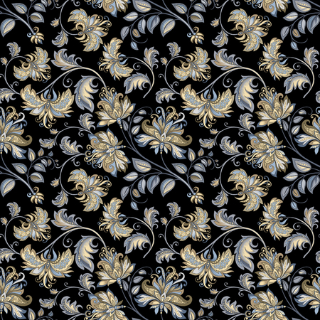 vintage ornament with decorative flowers on a black backgroundのイラスト素材