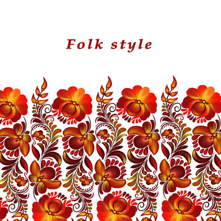 a frame with a flower ornament in a folk styleの写真素材