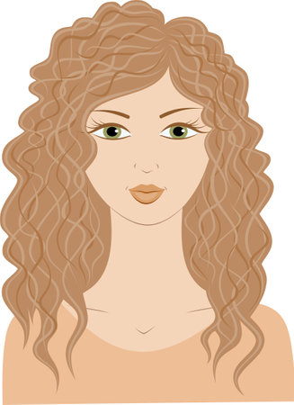 woman portrait. Lady with long curly ginger hair and green eyes. female silhouette. vector illustration.のイラスト素材