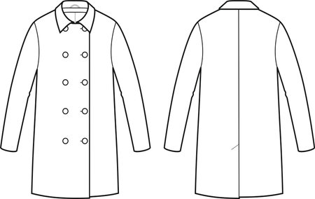 Women's double breasted coat. front and back. vector illustration.のイラスト素材