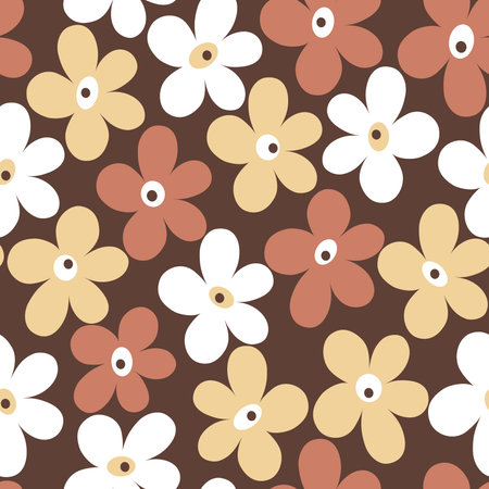 Seamless pattern with abstract flowers on a brown background. vector illustration.のイラスト素材
