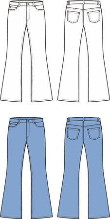 Womans flared jeans. Front and back.のイラスト素材
