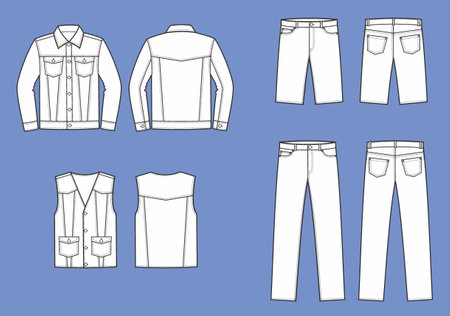 Mans jean jacket clothes. Front and back.のイラスト素材