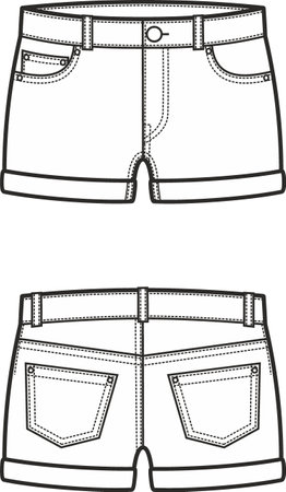Womens denim shorts. Fashion CAD.のイラスト素材