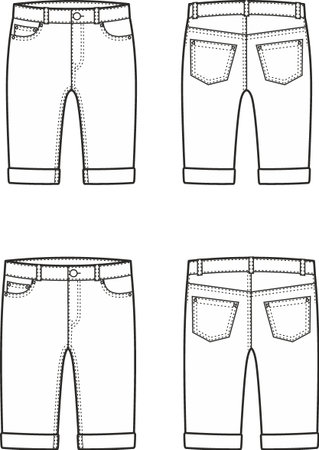 Mens and womens denim shorts. Fashion CAD.のイラスト素材