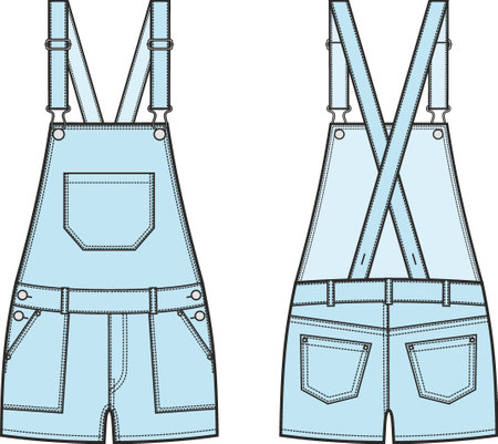 Womens denim overall shorts. Fashion CAD.のイラスト素材
