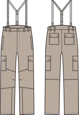Mens work suspender pants. Fashion CAD.のイラスト素材