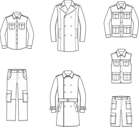 Mens military clothing. Fashion CAD.のイラスト素材