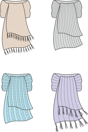 Set of knitted scarf. Fashion CAD.のイラスト素材