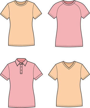 Set of womens tshirts. Fashion CAD.のイラスト素材