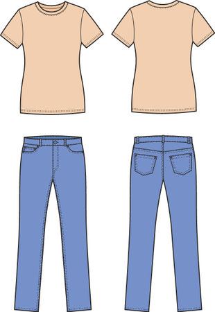 Womens tshirt and jeans fashion CAD.のイラスト素材