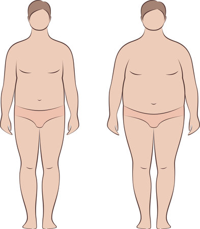 Fat man figure. Front, back, side.のイラスト素材