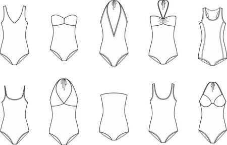 Womens one piece swimsuit. Set.のイラスト素材
